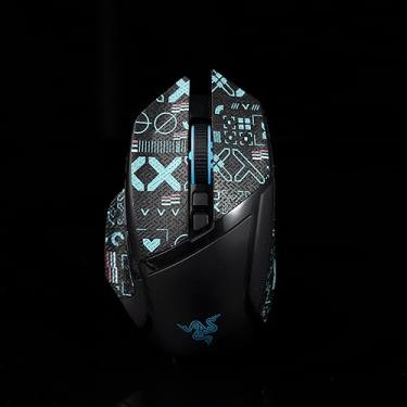 Imagem de Hokeyio Adesivo de fita adesiva de mouse para Razer Basilisk Ultimate/X HYPERSPEED Antiderrapante Suck Sweat Pre Cut Easy Instand Printsteam Preto Azul