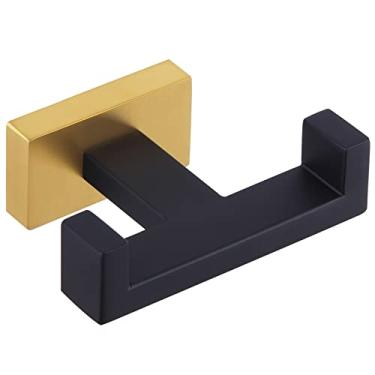 Imagem de Gancho duplo de toalha preto e dourado, suporte de toalha de banheiro simples de aço inoxidável, suporte de parede