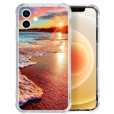 Imagem de DAIZAG Capa transparente compatível com iPhone 12 Mini, paisagem de praia linda capa de silicone macio estampa floral, capa protetora transparente para iPhone 12 Mini 5,4 polegadas