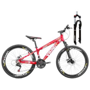 Imagem de Bicicleta Aro 26 VikingX Tuff25 21 Marchas Freerider Aros Vmaxx Freio a Disco com Suspensão de 100mm com Trava no Ombro,Vermelho Preto