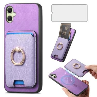 Imagem de Asuwish Capa de celular para Samsung Galaxy A05 carteira com protetor de tela de vidro temperado anel fino suporte compartimento para cartão de crédito Ao5 A 05 mulheres homens roxo