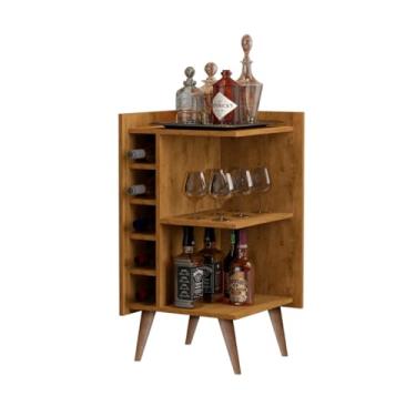Imagem de Aparador De Canto Sala Com Adega Bar Retrô Pés Palito Malbec - Cor: Nature - Lojas K7 Móveis