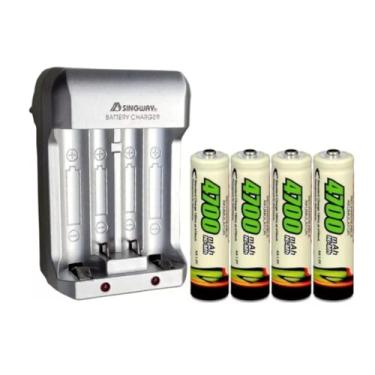 Imagem de Carregador de Pilhas AA AAA Bivolt, 4 Baterias AA Recarregáveis