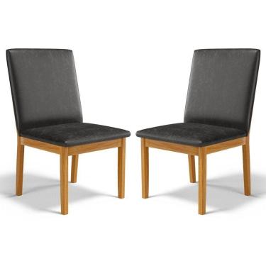 Imagem de Kit Com 2 Cadeiras Daniela Madeira Maciça Estofada Para Mesa De Jantar Courino Preto 503