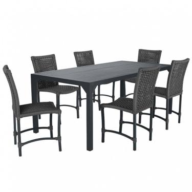 Imagem de Conjunto 6 Cadeiras Cannes Corda Náutica e Mesa Retangular Ripada 2,00m em Alumínio para Edícula, Jardim, Área, Varanda, Cozinha - Pintura Preto