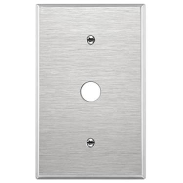 Imagem de Enerlites 7741-PC 0,406" Diâmetro Furo de telefone Cabo de metal Placa de parede, Cromo polido, 0.625" Hole Stainless Steel 1-Gang Over Size, Stainless Steel