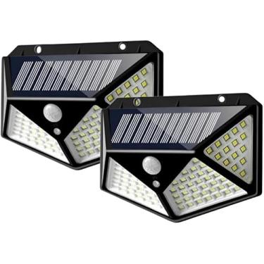 Imagem de Kit 2 Luminária Energia Solar para Parede Externa com 100 Led Sensor Presença 3 Funções Lâmpada Solar Refletor De Energia Solar Iluminação Led - Linha Premium