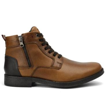 Imagem de Bota Casual Coturno Couro Masculino Atacador Cano Curto Zíper Lateral 