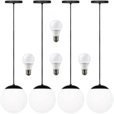 Imagem de 4 x Luminárias Lustre Pendente 215cm Jabuticaba Globo Vidro 15cm Teto 