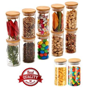 Imagem de Kit Potes De Vidro Hermético 400ml Tampa De Bambu 12 Peças - Offerbest