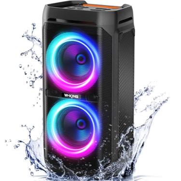 Imagem de W-KING Alto-falante Bluetooth de 240 W, caixa de som alto com subwoofers de graves profundos, à prova d'água IPX6, alto-falante portátil de festa, alto-falantes sem fio Bluetooth, luzes RGB, 24H
