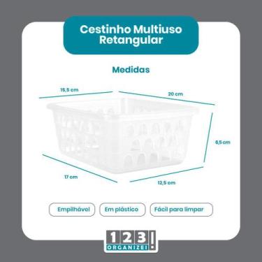 Imagem de Cesto Multiuso Organizador Médio Transparente 20x15,5x6,5Cm - 123 Orga