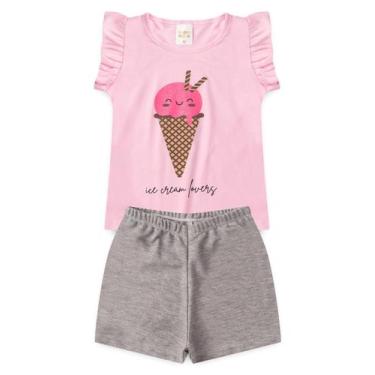 Imagem de Conjunto para meninas verão estampa com glitter sorvete rosa claro - S