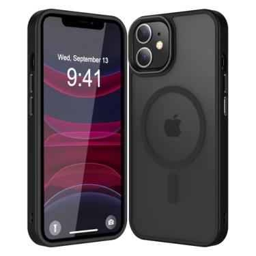 Imagem de CHEZEAL Capa magnética forte para iPhone 11 compatível com Magsafe, [resistente a quedas de 3,5 metros] Capa de telefone translúcida fosca para trás, chaves de liga de alumínio à prova de choque