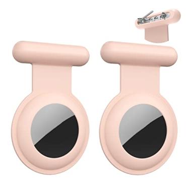 Imagem de Suporte AirTag com pino de segurança (pacote com 2, rosa), estojo AirTag oculto vestível com clipe de broche para roupas de crianças, adolescentes, idosos. Melhor substituto para acessórios de pulseira de ar GPS de pulseira, colar
