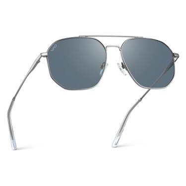 Imagem de WearMe Pro Óculos de sol aviador de qualidade premium para homens – Design leve e durável com proteção UV, Armação prateada/lente azul ardósia, One Size