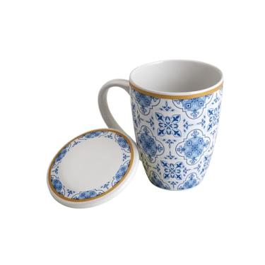 Imagem de LYOR - Caneca de Porcelana Super White com Tampa e Filtro Lisboa Azul/Branca 340ml