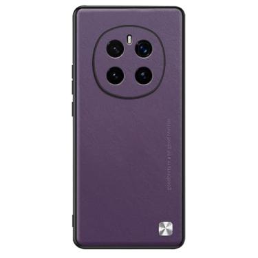 Imagem de POYUFRG Capa de telefone para Honor Magic 7 Pro/7, ultrafina, anti-impressão digital, proteção total para lentes de couro, capa estilo empresarial, roxa, 7