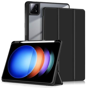 Imagem de Yiernuo Capa compatível com tablet Xiaomi Pad 6S Pro 12.4, capa traseira transparente anticolisão com função despertar/hibernar automática, preta