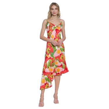 Imagem de Donna Morgan Vestido feminino midi assimétrico com alças finas e saia flare, Marfim/coral, 44