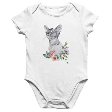 Imagem de Body Bebê Algodão Gato e Flores - Foca na Moda, Branco, P