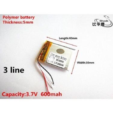 Imagem de Bateria 600mah 5mm X 30mm X 40mm Com 3 Fios 3,7v - KMIG