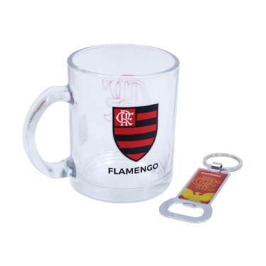 Imagem de Caneca De Vidro Com Abridor De Garrafas 350ml Flamengo - mileno