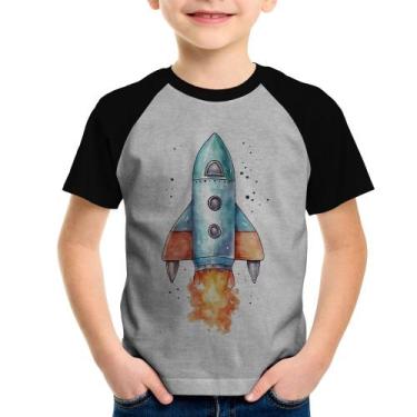 Imagem de Camiseta Raglan Infantil Foguete - Foca na Moda, Cinza, Preto, 12
