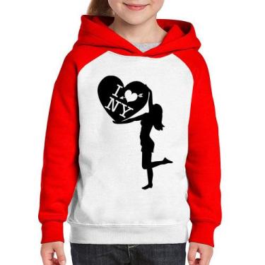 Imagem de Moletom Infantil I love NY Girl - Foca na Moda, Branco, Vermelho, 10