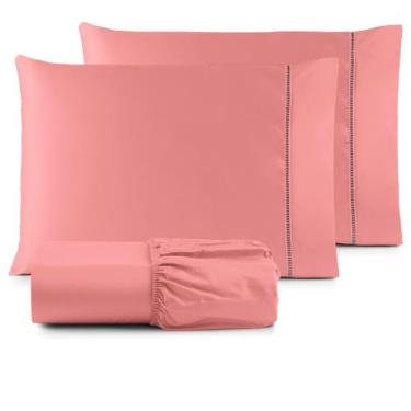 Imagem de Lençol Super King Avulso C/ Elástico Percal Aveludado 600 Fios - ROSA 