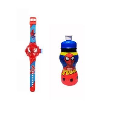 Imagem de 1 Relógio Digital Led Infantil 1 Garrafa Squeez Homem 250 ML Aranha - 
