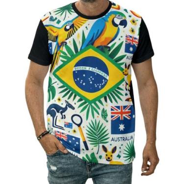 Imagem de Camiseta Bandeira Brasil E Austrália Países Arara Canguru - Darkwood, 
