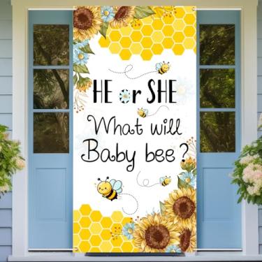 Imagem de What will Baby Bee Door Banner Bumble Bee Theme Baby Shower Party Decorações Capa de Porta Girassol Honey Bee Gênero Revelar Sinal de Porta para Boas-Vindas Recém-nascidos Artigos de Festa