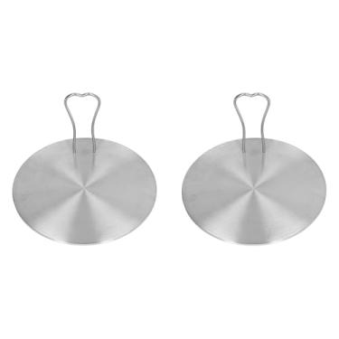 Imagem de 2 Peças Difusor de Calor de Cozinha Placa Difusora de Calor de Aço Inoxidável Placa de Fogão de Indução de Calor Com Alça Adaptador Difusor de Fogão de Indução para Fogões a Gás