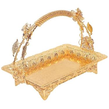 Imagem de Bandeja de metal, bandeja de servir café, estilo vintage, cor dourada, resistente, liga de zinco, elegante bandeja de servir de metal para bar e café em casa