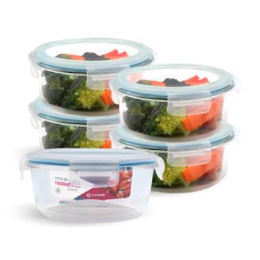 Imagem de Kit 5 Potes de Vidro Redondo com Tampa Hermética 620ml (Azul)