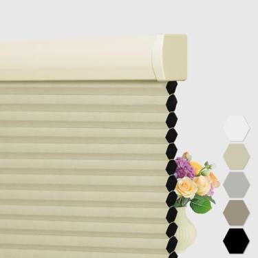 Imagem de BERISSA Persianas celulares sem fio, persianas blecaute de janela celular, persianas blackout tipo favo de mel para ambientes internos para quarto de escritório em casa, fácil de instalar, bege, 86 cm