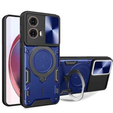 Imagem de Capa para Motorola Moto G85 5G com janela deslizante para câmera, suporte, material TC+TPC, capa de telefone de camada dupla antiarranhões à prova de choque, azul