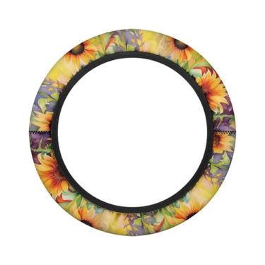 Imagem de Knextrepoy Capa para volante de carrinho de golfe girassol vintage 33 cm capa de proteção solar acessórios de veículos confortáveis decoração