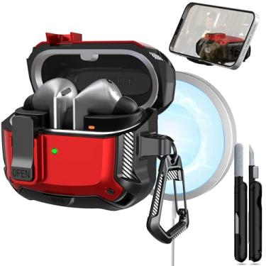 Imagem de RFUNGUANGO Compatível com Samsung Galaxy Buds3/Galaxy Buds3 Pro (2024), capa de fone de ouvido à prova de quedas de grau militar com fivela de caminhada e kit de limpeza, também com suporte de