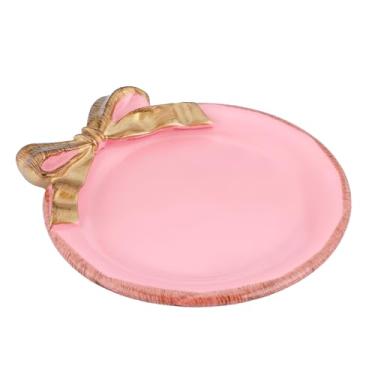 Imagem de IBWell Bandeja de joias de 10 cm para decoração de casa, prato vintage de resina com nó de laço para quarto, bandeja de armazenamento redonda para banheiro, penteadeira, rosa para anéis, pulseiras,