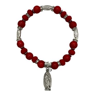 Imagem de Pulseira de Rosário Lady Guadalupe Vermelha - Batismo Favor/Virgen De Guadalupe/Batizado Favor/Recuerdos de Bautizo/Quinceanera/Chá de Bebê - 12 peças, Acrílico, Arcylic
