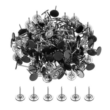 Imagem de PATIKIL Pinos de pressão de 0,43 polegadas, pacote com 200 alfinetes de cabeça redonda plana para mapas decorativos com ponta de metal para quadro de cortiça, preto