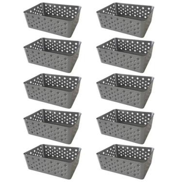 Imagem de Kit 10 Cestos Organizadores Cinza Multiuso Médio Empilhável Gaveta Arm