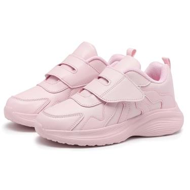 Imagem de YEESANFUL Tênis para meninas, meninos, leve, moderno, com gancho duplo e laços, tênis de corrida infantil, rosa, 9 Toddler