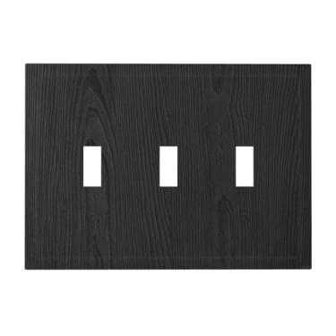 Imagem de Wpshijia Capa de interruptor de luz preta vintage textura de madeira rústica de madeira 3 Gang, placas decorativas de interruptor, placas de parede, placa elétrica para decoração de casa de fazenda