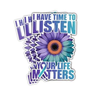 Imagem de Adesivo de 3 peças I Have Time To Listen Your Life Matters, adesivo de conscientização de prevenção de suicídio, adesivo de vinil suicídio com fita azul-petróleo e roxo, adesivo de suicídio para