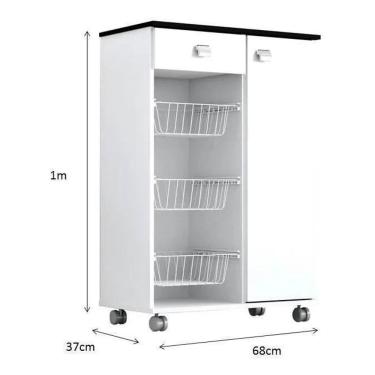 Imagem de Fruteira Natasha 1 Porta 1 Gaveta E 3 Cestos Branco/Preto