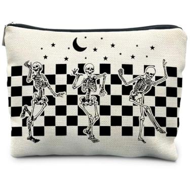 Imagem de RYYCDOI bolsa de maquiagem bolsa de cosméticos de Halloween, Esqueleto gótico - branco