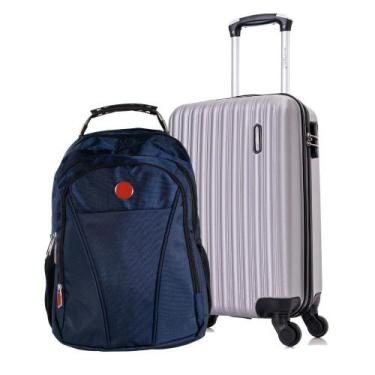 Imagem de Kit Mala de Viagem de Bordo Londres Prata+ Mochila Executiva para note